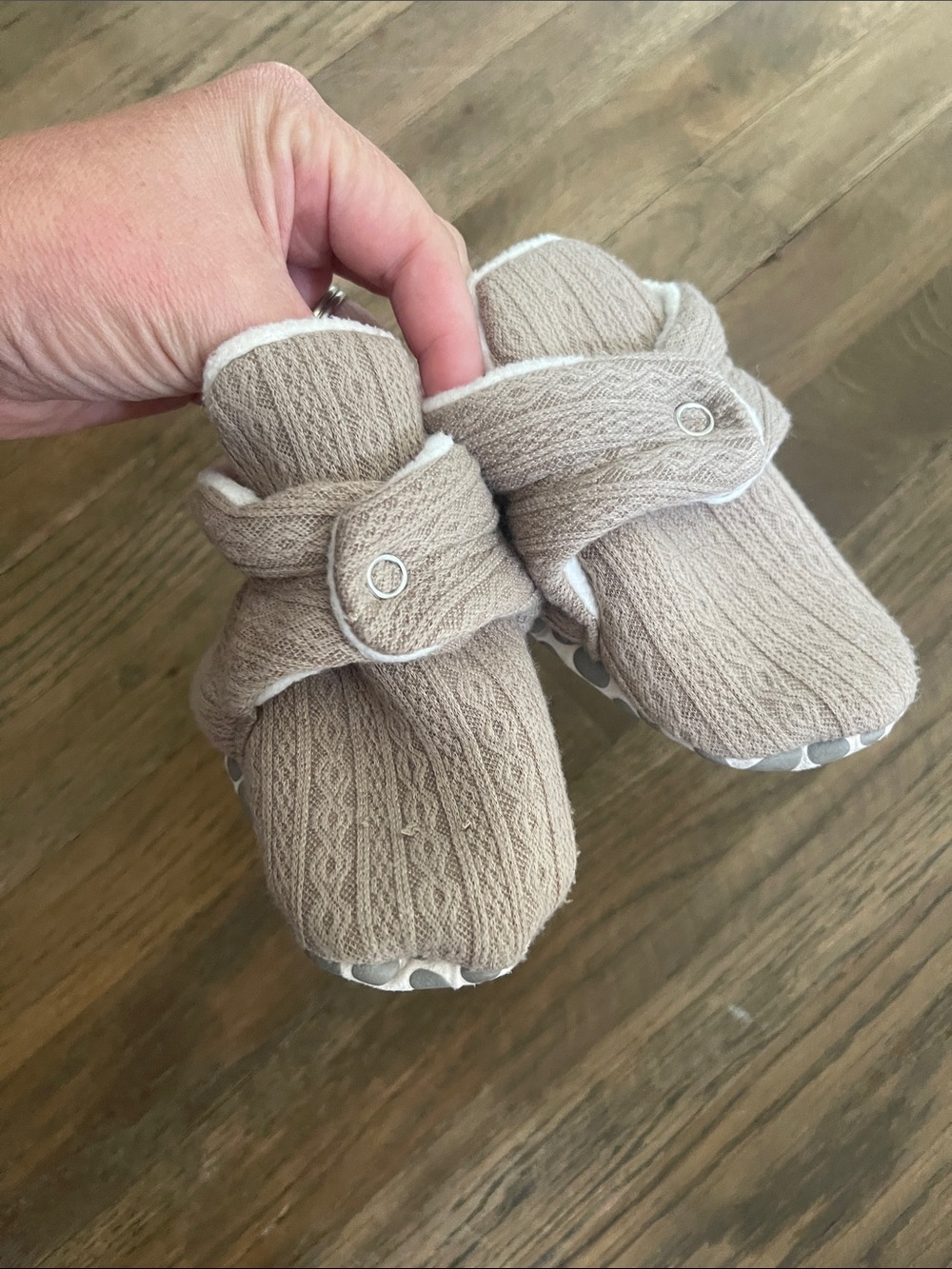 Beige Knit Baby Booties with Snap Strap 6-12 month